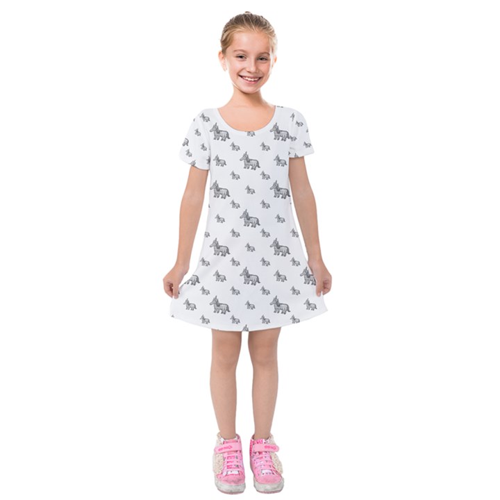 Grey Unicorn Sketchy Style Motif Drawing Pattern Kids  Short Sleeve Velvet Dress