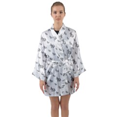 Grey Unicorn Sketchy Style Motif Drawing Pattern Long Sleeve Satin Kimono by dflcprintsclothing