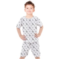 Grey Unicorn Sketchy Style Motif Drawing Pattern Kids  Tee And Shorts Set by dflcprintsclothing