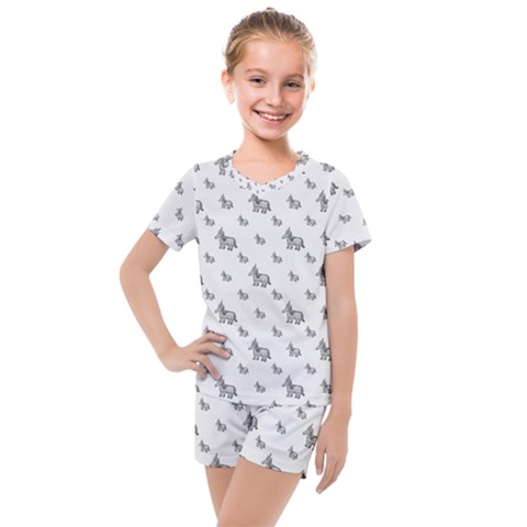 Grey Unicorn Sketchy Style Motif Drawing Pattern Kids  Mesh Tee And Shorts Set by dflcprintsclothing