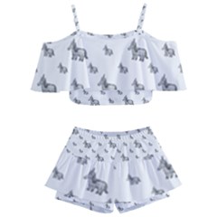 Grey Unicorn Sketchy Style Motif Drawing Pattern Kids  Off Shoulder Skirt Bikini by dflcprintsclothing