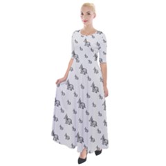 Grey Unicorn Sketchy Style Motif Drawing Pattern Half Sleeves Maxi Dress