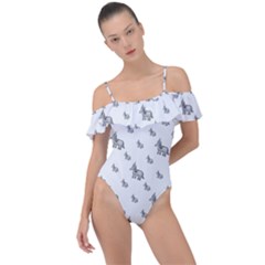 Grey Unicorn Sketchy Style Motif Drawing Pattern Frill Detail One Piece Swimsuit by dflcprintsclothing