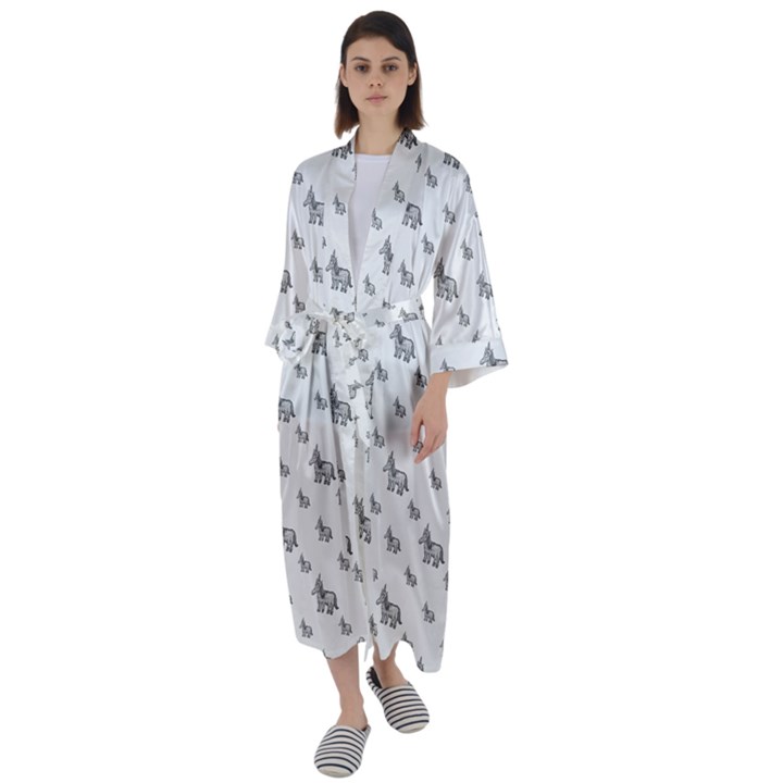 Grey Unicorn Sketchy Style Motif Drawing Pattern Maxi Satin Kimono