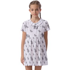 Grey Unicorn Sketchy Style Motif Drawing Pattern Kids  Asymmetric Collar Dress by dflcprintsclothing