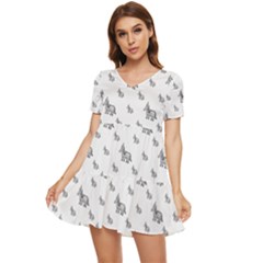 Grey Unicorn Sketchy Style Motif Drawing Pattern Tiered Short Sleeve Mini Dress by dflcprintsclothing