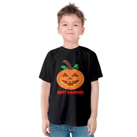 Red Eyed Halloween Pumpkin Kids  Cotton Tee by JeanKellyPhoto