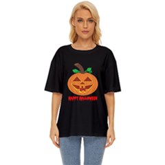 Red Eyed Halloween Pumpkin Oversized Basic Tee by JeanKellyPhoto