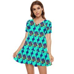 Emperor Angel Fish Tiered Short Sleeve Mini Dress