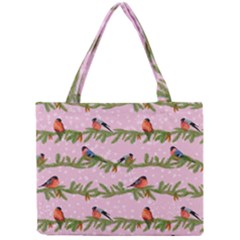 Bullfinches Sit On Branches On A Pink Background Mini Tote Bag by SychEva