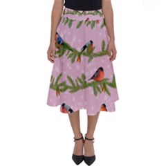 Bullfinches Sit On Branches On A Pink Background Perfect Length Midi Skirt by SychEva