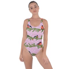 Bullfinches Sit On Branches On A Pink Background Bring Sexy Back Swimsuit by SychEva