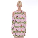 Bullfinches Sit On Branches On A Pink Background Velvet Long Sleeve Shoulder Cutout Dress View2