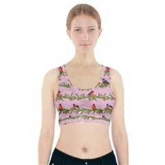 Bullfinches Sit On Branches On A Pink Background Sports Bra With Pocket by SychEva