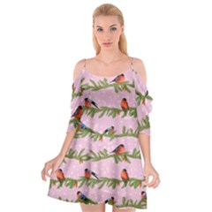 Bullfinches Sit On Branches On A Pink Background Cutout Spaghetti Strap Chiffon Dress by SychEva