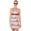 Bullfinches Sit On Branches On A Pink Background One Soulder Bodycon Dress View1