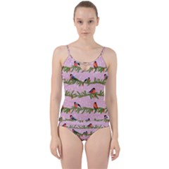 Bullfinches Sit On Branches On A Pink Background Cut Out Top Tankini Set by SychEva