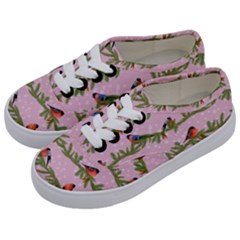 Bullfinches Sit On Branches On A Pink Background Kids  Classic Low Top Sneakers by SychEva