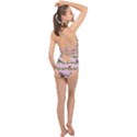 Bullfinches Sit On Branches On A Pink Background Halter Front Plunge Swimsuit View2