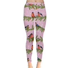 Bullfinches Sit On Branches On A Pink Background Inside Out Leggings by SychEva