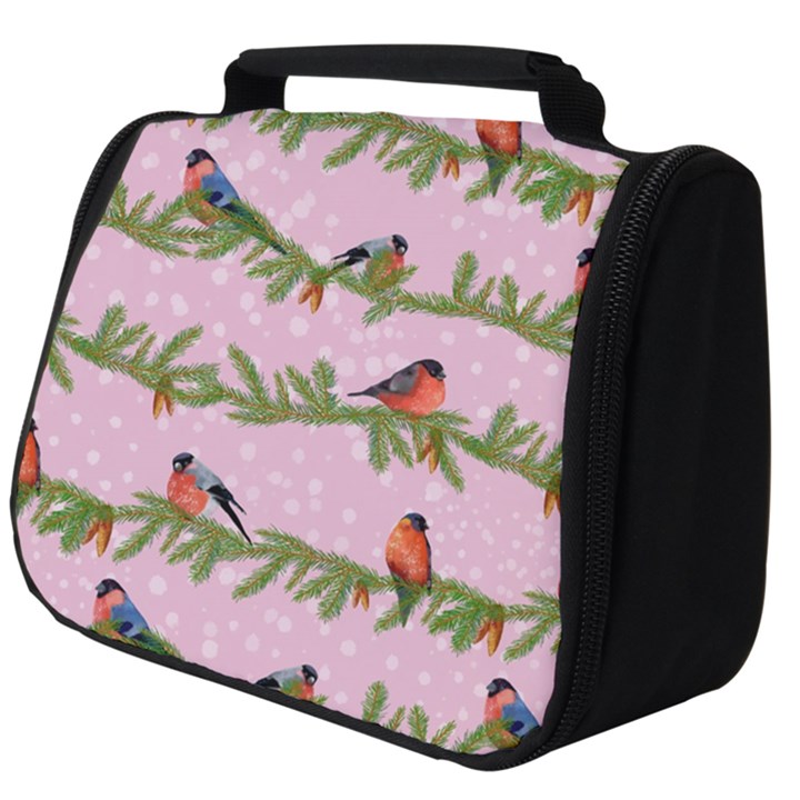 Bullfinches Sit On Branches On A Pink Background Full Print Travel Pouch (Big)