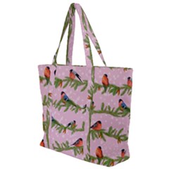 Bullfinches Sit On Branches On A Pink Background Zip Up Canvas Bag by SychEva