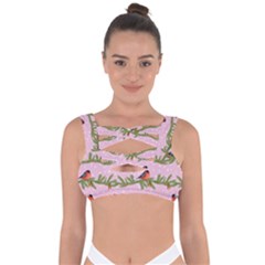 Bullfinches Sit On Branches On A Pink Background Bandaged Up Bikini Top by SychEva