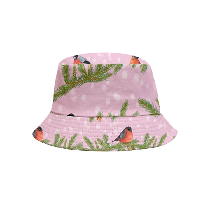 Bullfinches Sit On Branches On A Pink Background Inside Out Bucket Hat (Kids)