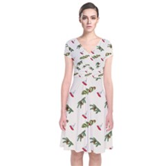 Spruce And Pine Branches Short Sleeve Front Wrap Dress by SychEva