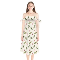 Spruce And Pine Branches Shoulder Tie Bardot Midi Dress by SychEva