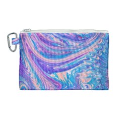 Blue Hues Feathers Canvas Cosmetic Bag (large) by kaleidomarblingart