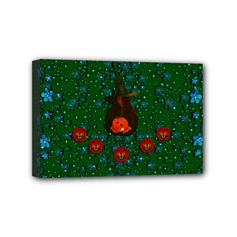 Halloween Pumkin Lady In The Rain Mini Canvas 6  X 4  (stretched) by pepitasart