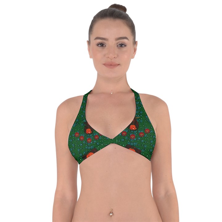 Halloween Pumkin Lady In The Rain Halter Neck Bikini Top