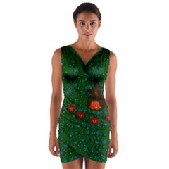 Halloween Pumkin Lady In The Rain Wrap Front Bodycon Dress by pepitasart