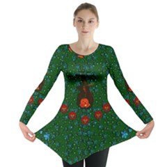 Halloween Pumkin Lady In The Rain Long Sleeve Tunic  by pepitasart