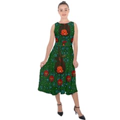 Halloween Pumkin Lady In The Rain Midi Tie-back Chiffon Dress by pepitasart