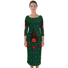 Halloween Pumkin Lady In The Rain Quarter Sleeve Midi Bodycon Dress by pepitasart