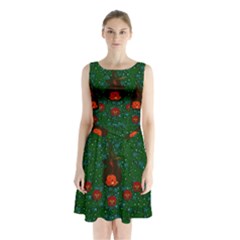 Halloween Pumkin Lady In The Rain Sleeveless Waist Tie Chiffon Dress by pepitasart