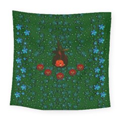 Halloween Pumkin Lady In The Rain Square Tapestry (large) by pepitasart