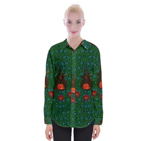 Halloween Pumkin Lady In The Rain Womens Long Sleeve Shirt by pepitasart