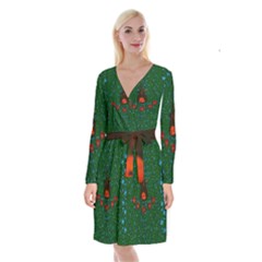 Halloween Pumkin Lady In The Rain Long Sleeve Velvet Front Wrap Dress by pepitasart