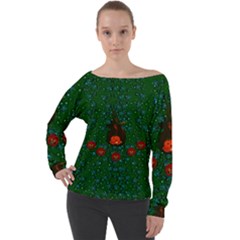 Halloween Pumkin Lady In The Rain Off Shoulder Long Sleeve Velour Top by pepitasart