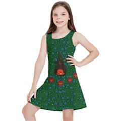 Halloween Pumkin Lady In The Rain Kids  Lightweight Sleeveless Dress by pepitasart