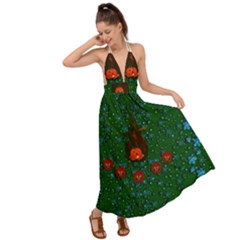 Halloween Pumkin Lady In The Rain Backless Maxi Beach Dress by pepitasart