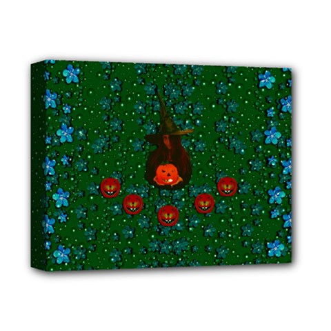 Halloween Pumkin Lady In The Rain Deluxe Canvas 14  X 11  (stretched) by pepitasart