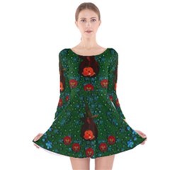 Halloween Pumkin Lady In The Rain Long Sleeve Velvet Skater Dress by pepitasart