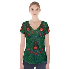 Halloween Pumkin Lady In The Rain Short Sleeve Front Detail Top by pepitasart