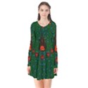 Halloween Pumkin Lady In The Rain Long Sleeve V-neck Flare Dress View1