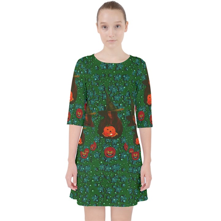 Halloween Pumkin Lady In The Rain Pocket Dress