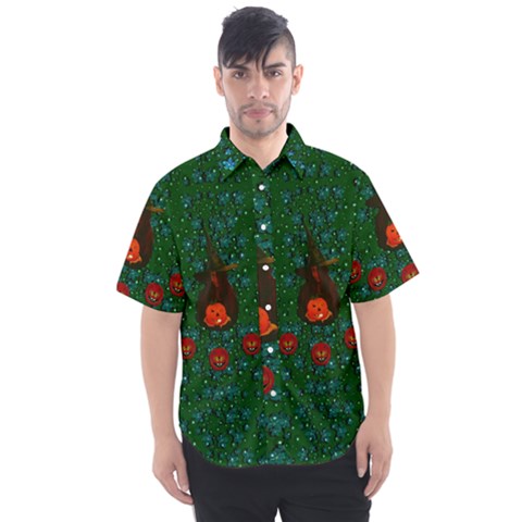 Halloween Pumkin Lady In The Rain Men s Short Sleeve Shirt by pepitasart